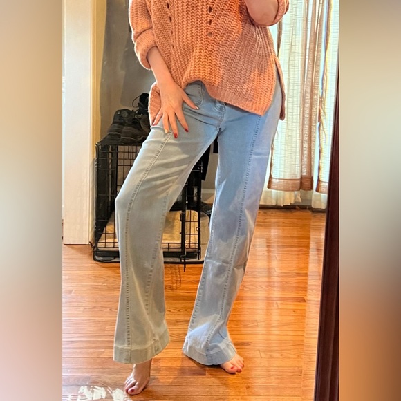 Light Wash High waisted Button Fly Flared Leg Denim Jeans Pants - Picture 12 of 12